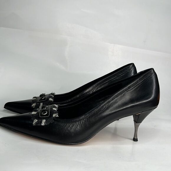 Vero VE Black Leather Pumps with fringe buckle - Picture 4 of 13